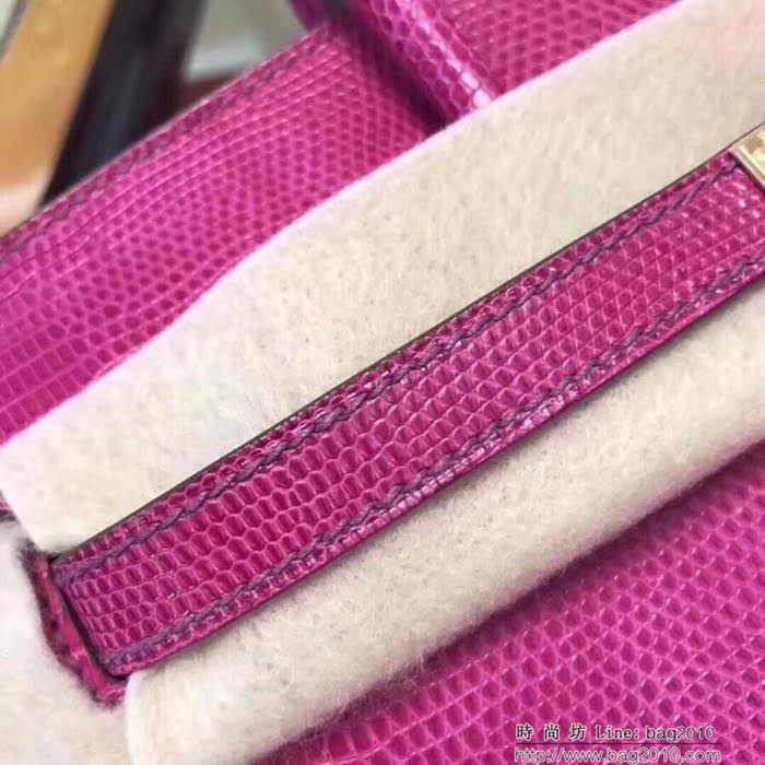 HERMES愛馬仕 鉑金包 Birkin 25cm 蜥蜴 Lizard leather 玫瑰紅 金扣 蠟線手縫 時尚手提包  Ama1149